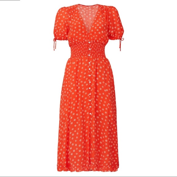 NWOT Cleobella Olivia Midi Dress in Salsa Floral RED/CORAL - SIZE S - Picture 3 of 15